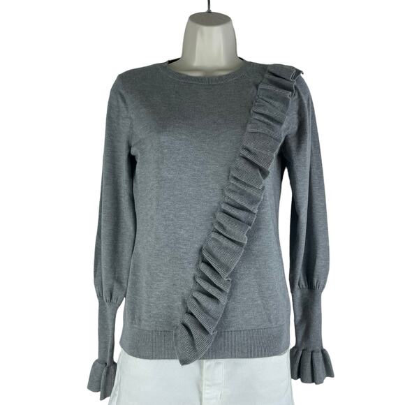 Miss Selfridge Asymmetric Ruffle Crewneck Pullover Sweater Gray Size 2 - Picture 3 of 9